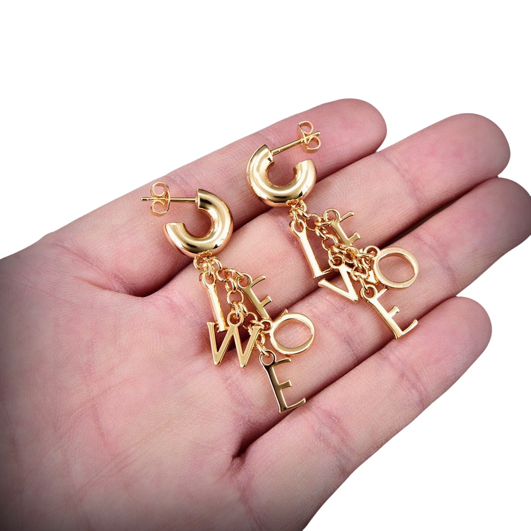 LWE049 Loewi Anagram letters charm gold plated drop earring - ccjewelryacc