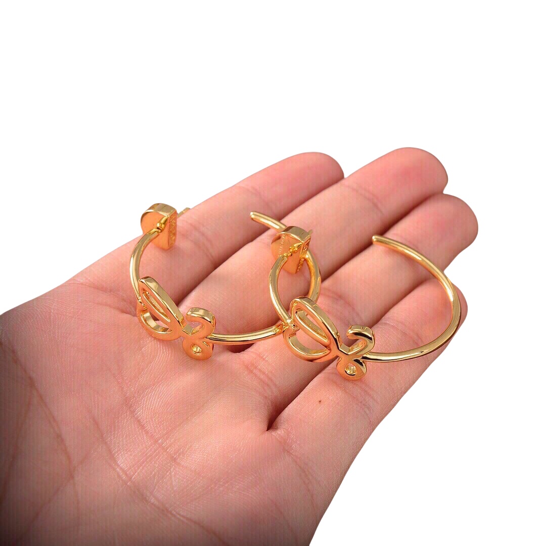 LWE010 Loewi Anagram LOGO L hoop earring in metal - ccjewelryacc