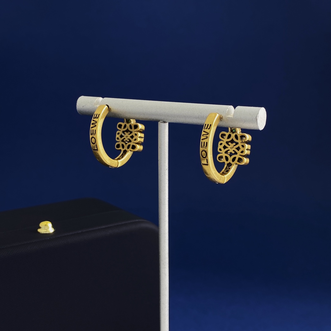 LWE024 LOEWI Vintage Anagram hook earrings with crystal - ccjewelryacc