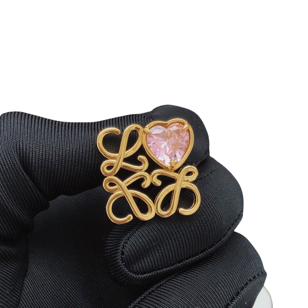 LWE020 Loewi Anagram Pebble with heart rhinestone stud earring - ccjewelryacc