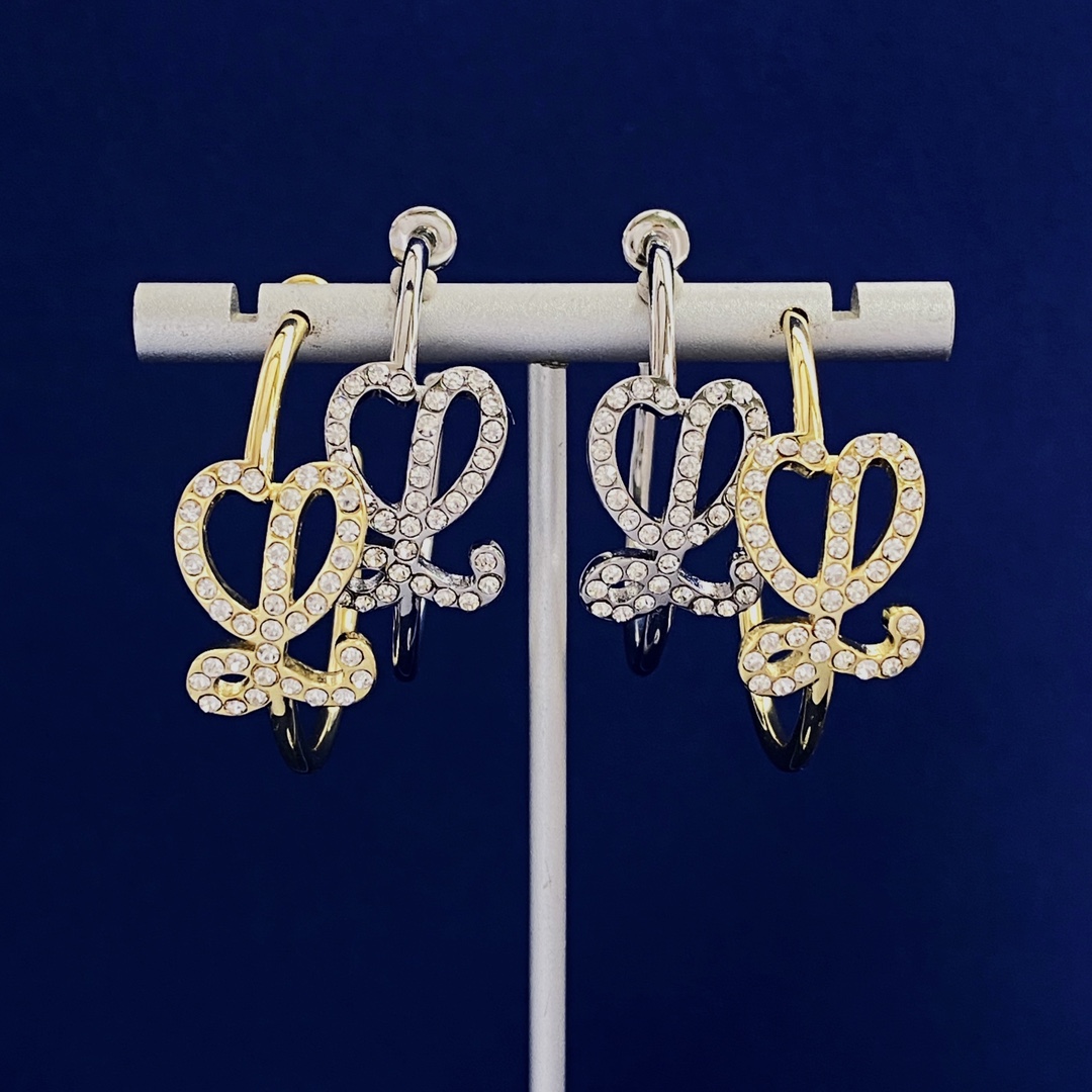 LWE033 LOEWI Anagram L logo with crystal hook earrings - ccjewelryacc