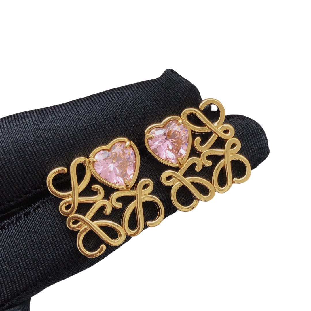 LWE020 Loewi Anagram Pebble with heart rhinestone stud earring - ccjewelryacc