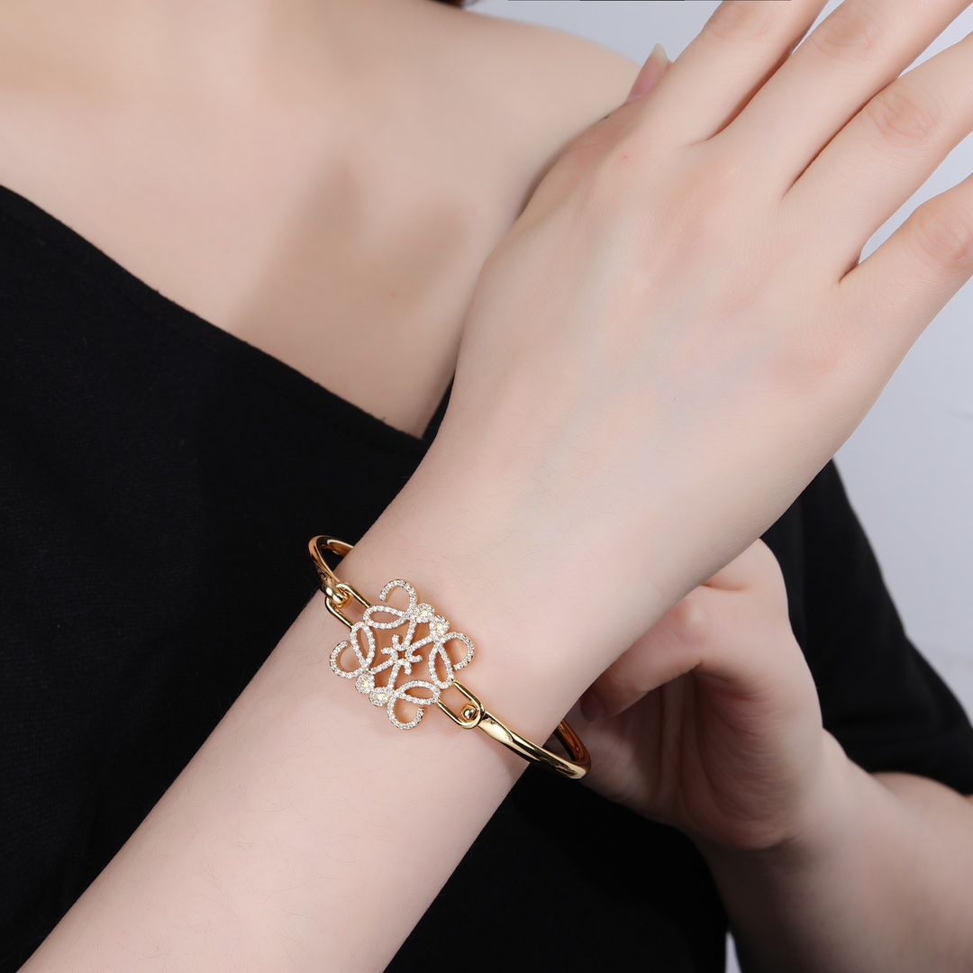 LWS001 Pave Anagram open bracelet in Metal and crystal - ccjewelryacc