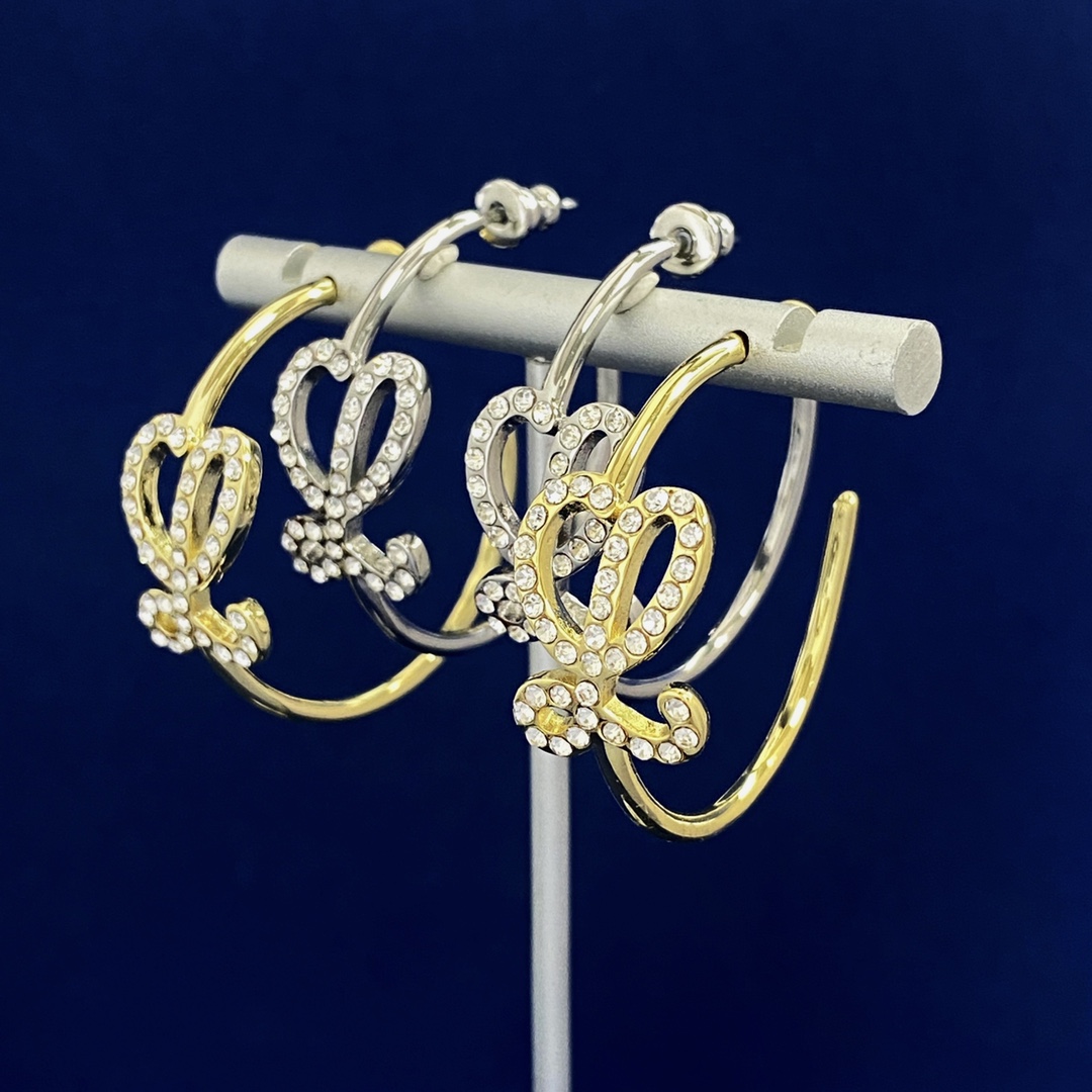 LWE033 LOEWI Anagram L logo with crystal hook earrings - ccjewelryacc