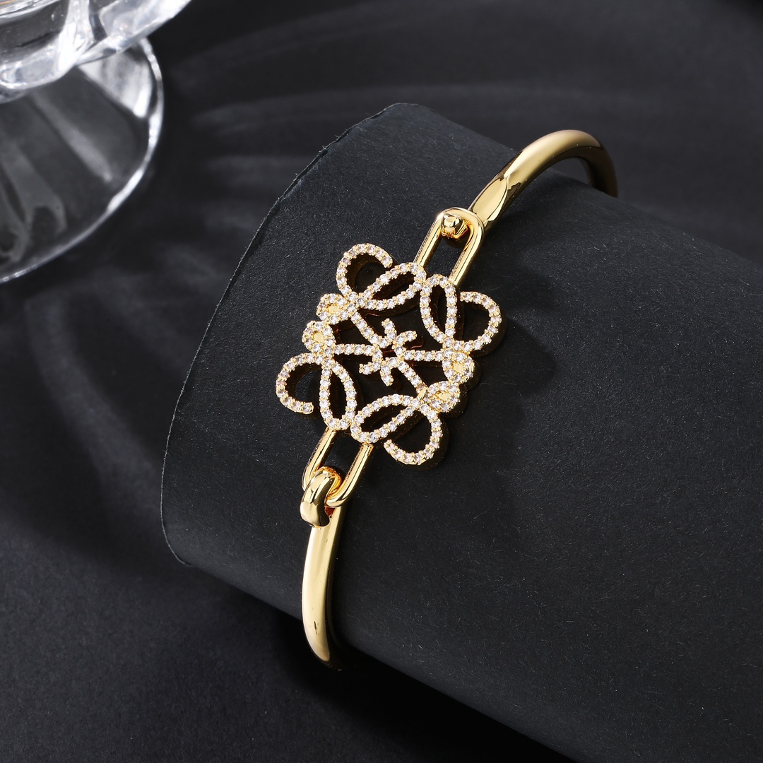 LWS001 Pave Anagram open bracelet in Metal and crystal - ccjewelryacc