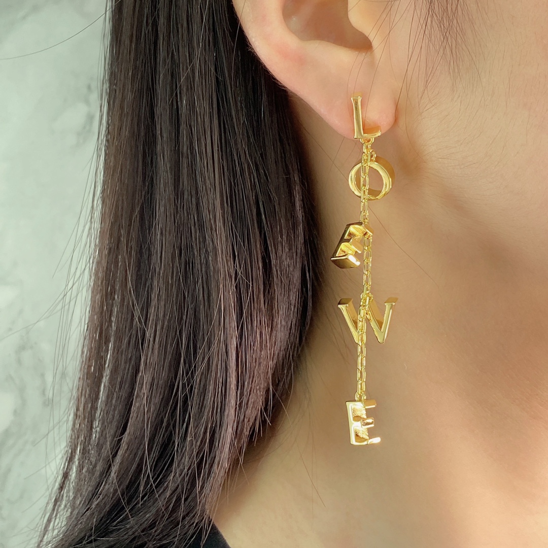 LWE016 Loewee letter-charms plated drop earrings - ccjewelryacc