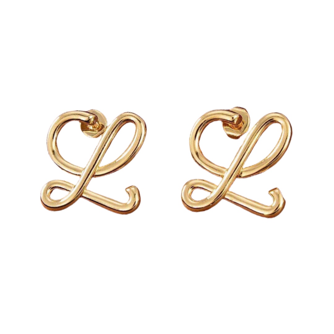 LWE008 Loewi Logo L Stud Earrings In Metal Gold - ccjewelryacc