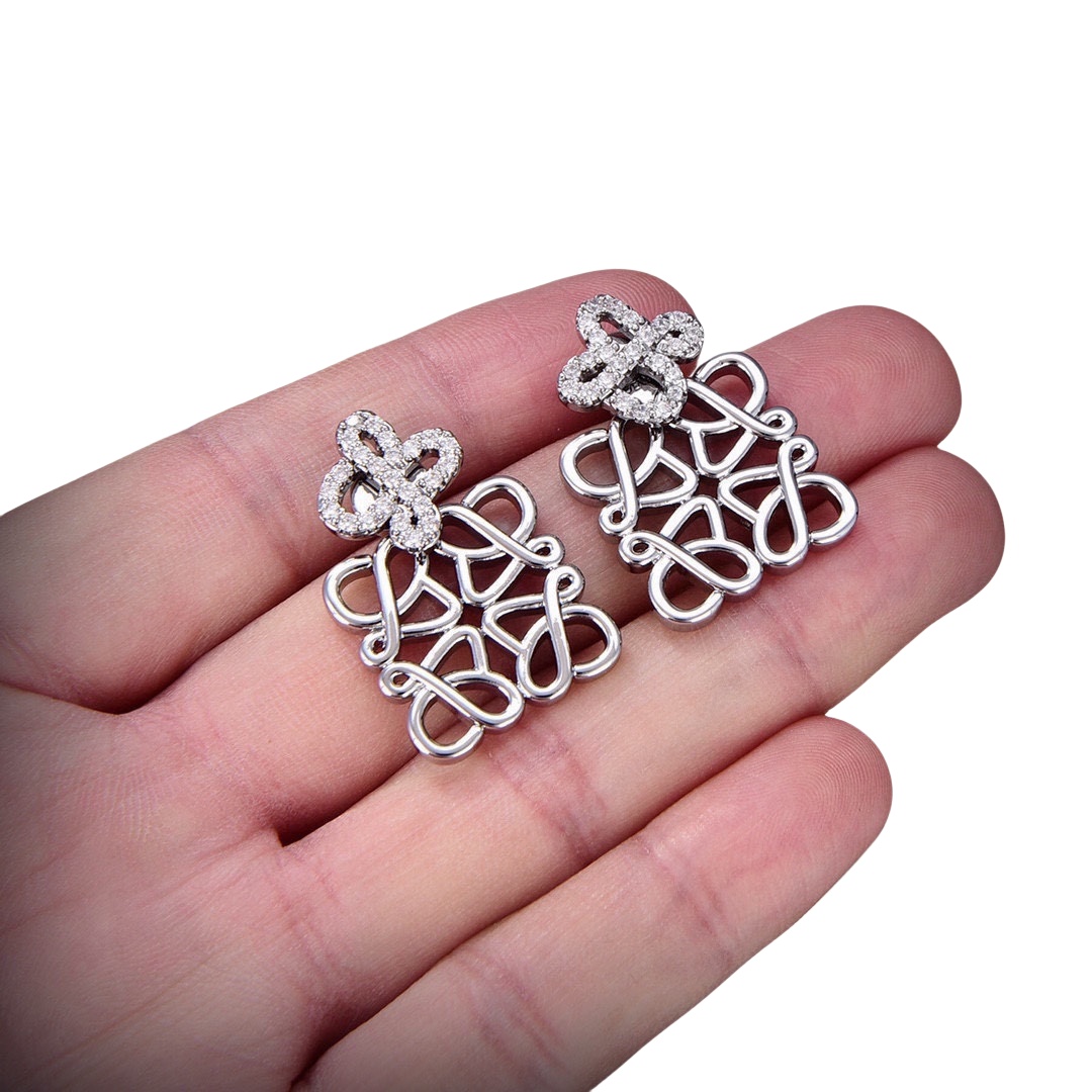LWE018 Loewi Anagram stud earring in metal and crystal - ccfashionjewelry
