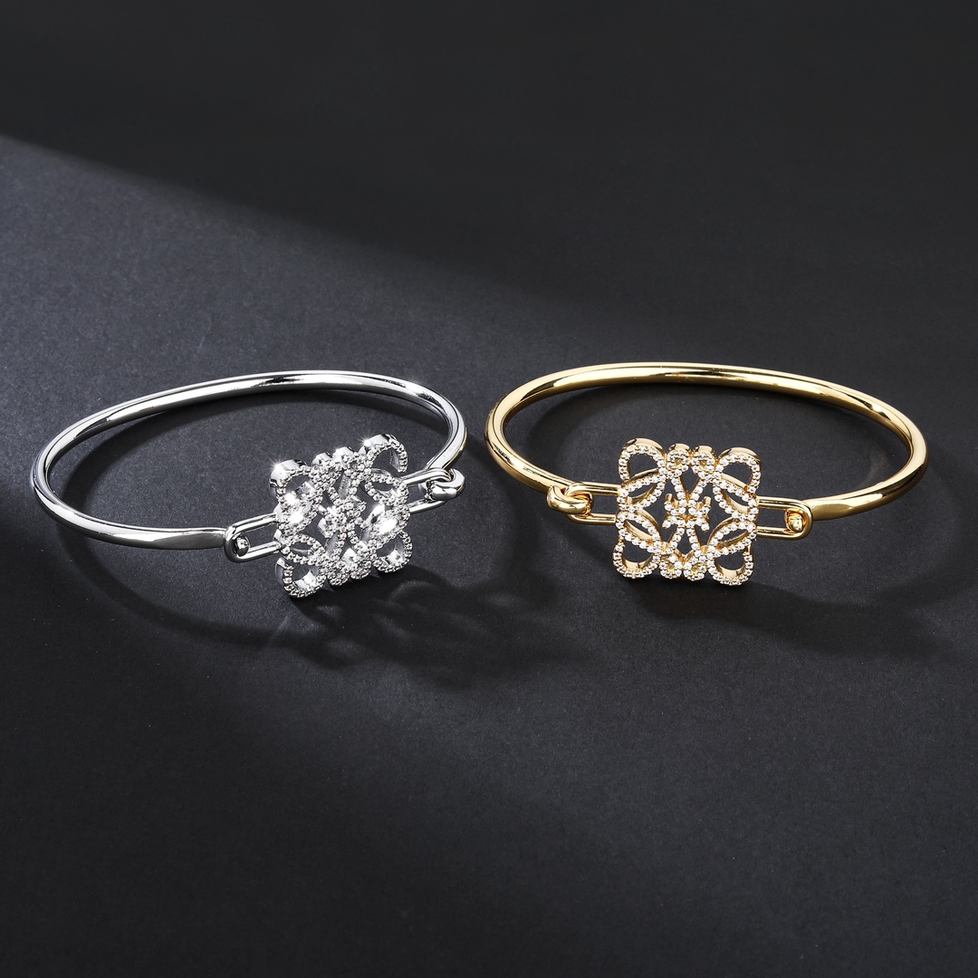 LWS001 Pave Anagram open bracelet in Metal and crystal - ccjewelryacc