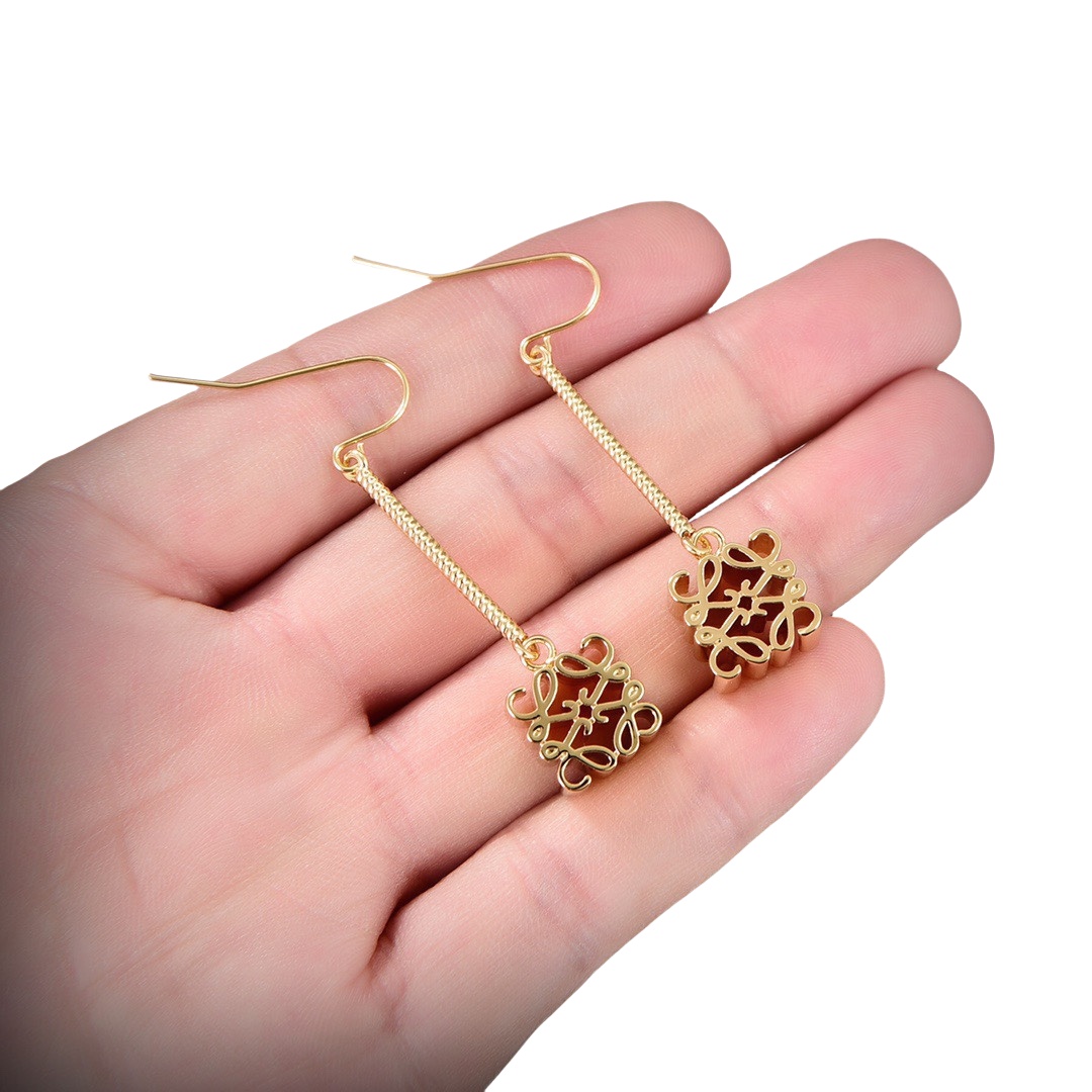 LWE023 LOEWI Anagram gold-plated drop earrings - ccjewelryacc