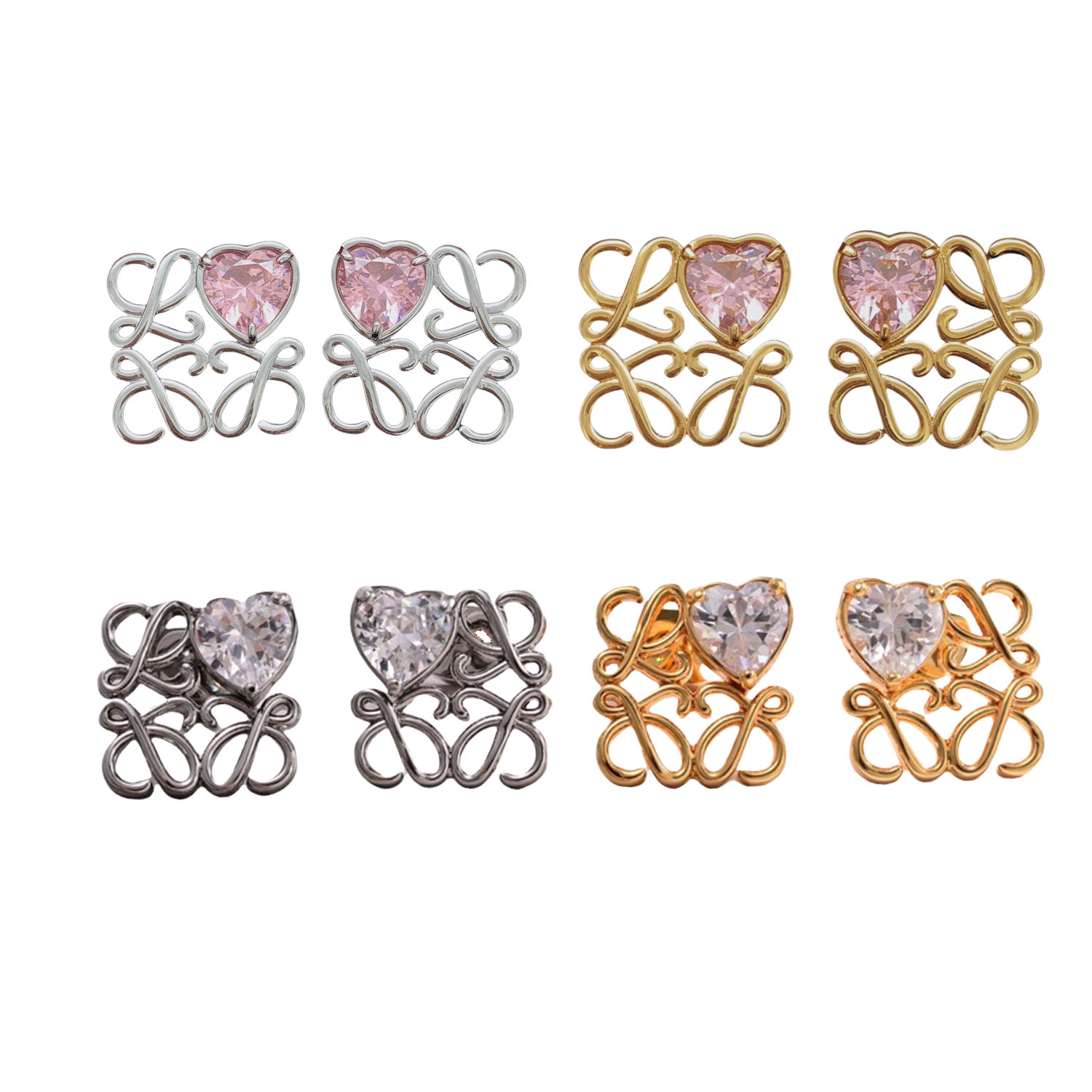 LWE020 Loewi Anagram Pebble with heart rhinestone stud earring - ccjewelryacc