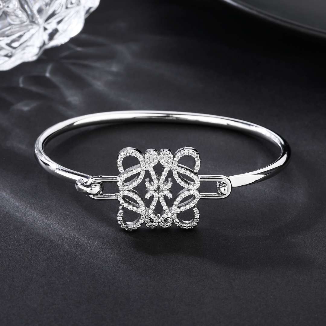 LWS001 Pave Anagram open bracelet in Metal and crystal - ccjewelryacc