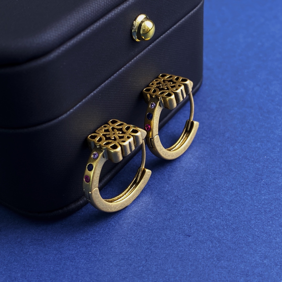 LWE024 LOEWI Vintage Anagram hook earrings with crystal - ccjewelryacc