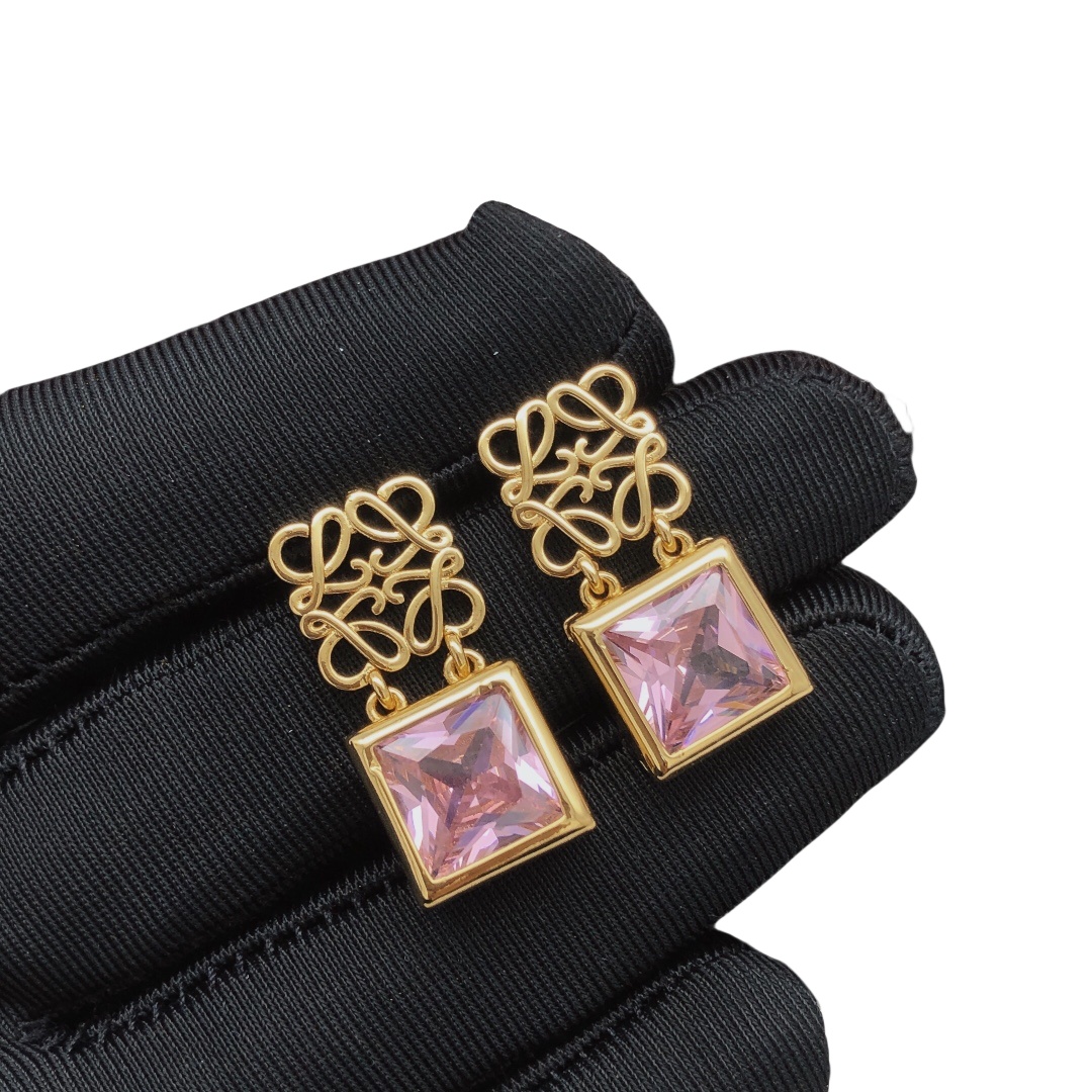 LWE012 Loewi Anagram Pebble with rhinestone stud earring - ccjewelryacc