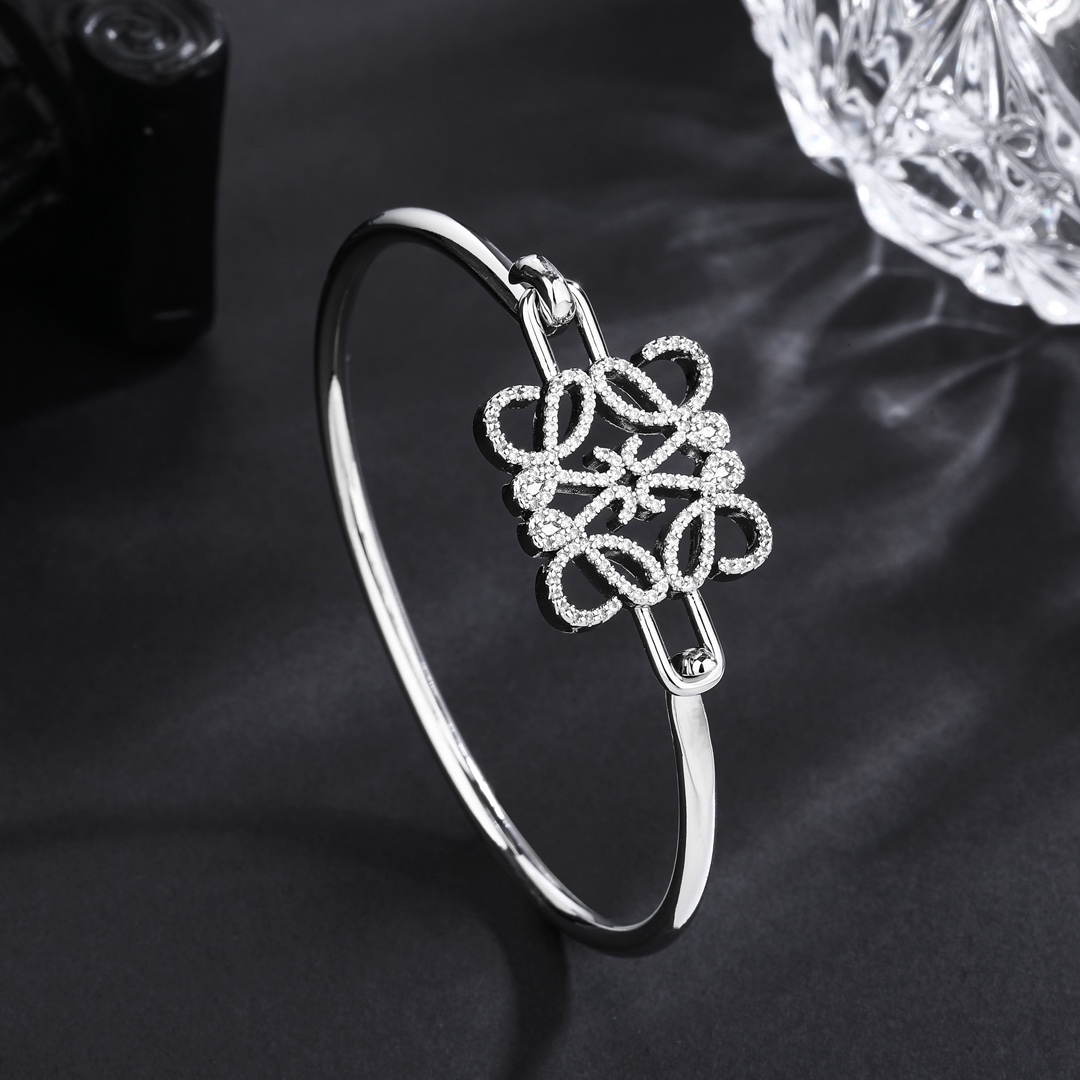 LWS001 Pave Anagram open bracelet in Metal and crystal - ccjewelryacc