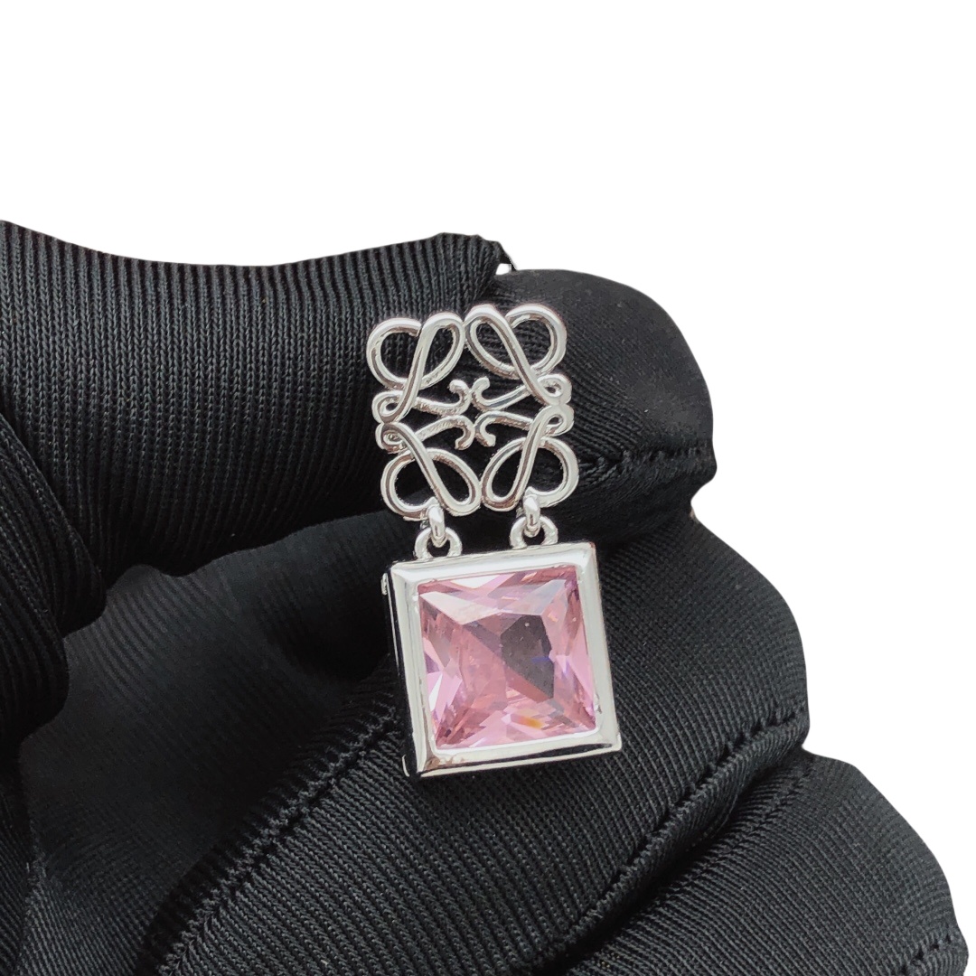 LWE012 Loewi Anagram Pebble with rhinestone stud earring - ccjewelryacc