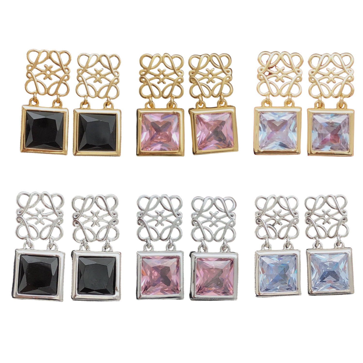 LWE012 Loewi Anagram Pebble with rhinestone stud earring - ccjewelryacc