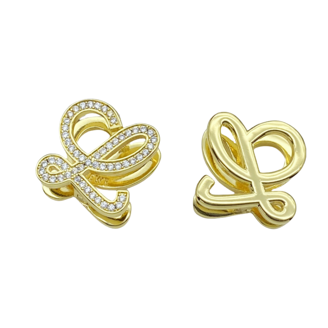 LWE039 Loewi Anagram earring clip in metal and crystal - ccjewelryacc
