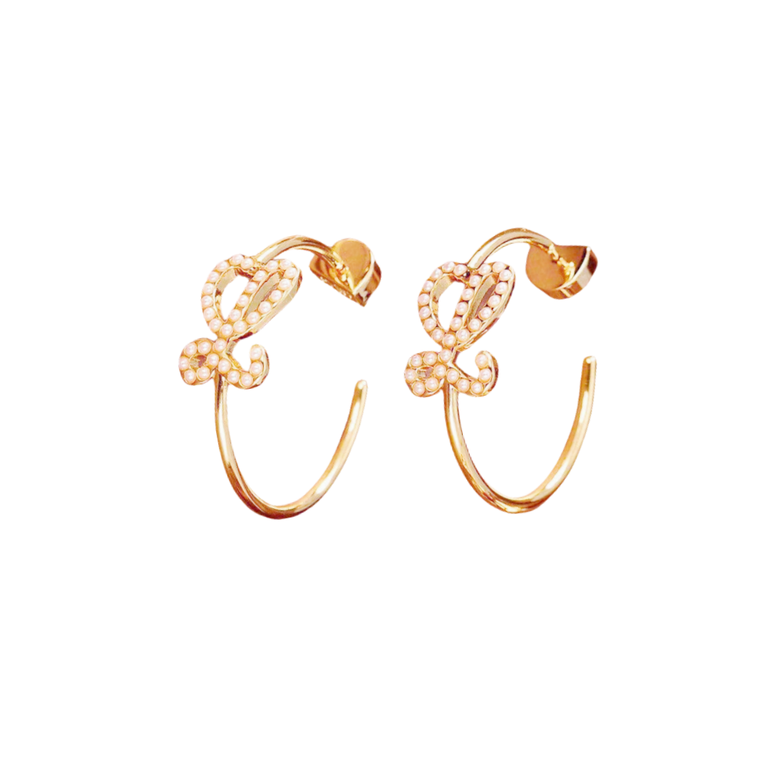 LWE005 Loewe Logo L Hoop Earrings Metal with Pearl - ccjewelryacc