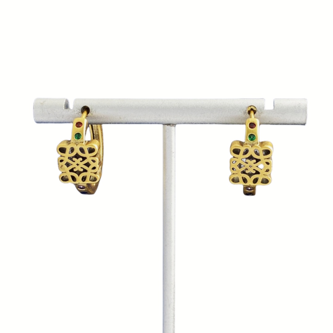 LWE024 LOEWI Vintage Anagram hook earrings with crystal - ccjewelryacc