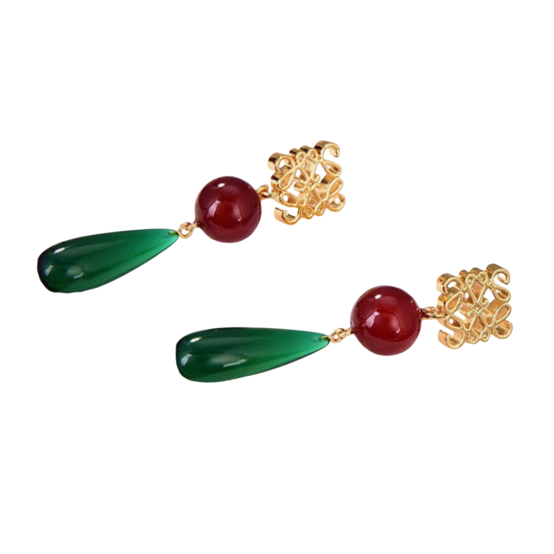 LWE053 Loewi Anagram onyx stone drop earring - ccjewelryacc