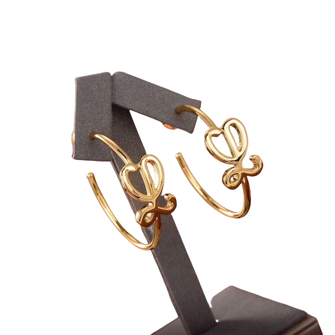 LWE010 Loewi Anagram LOGO L hoop earring in metal - ccjewelryacc