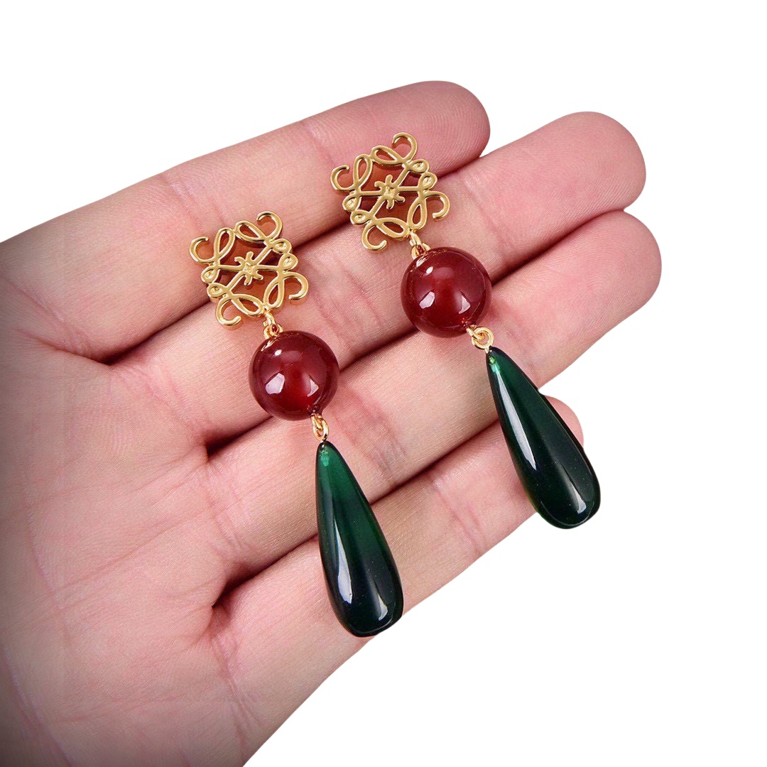 LWE053 Loewi Anagram onyx stone drop earring - ccjewelryacc