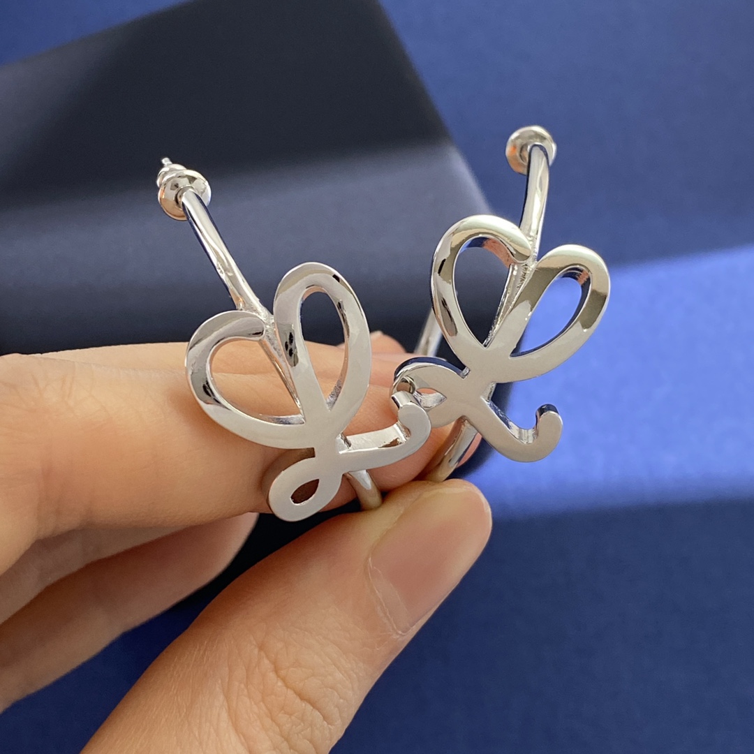 LWE010 Loewi Anagram LOGO L hoop earring in metal - ccjewelryacc