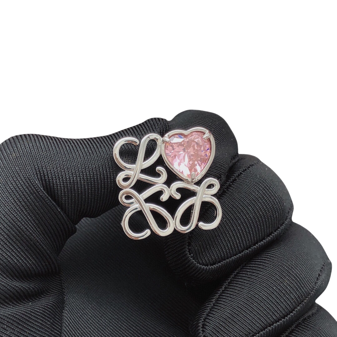 LWE020 Loewi Anagram Pebble with heart rhinestone stud earring - ccjewelryacc