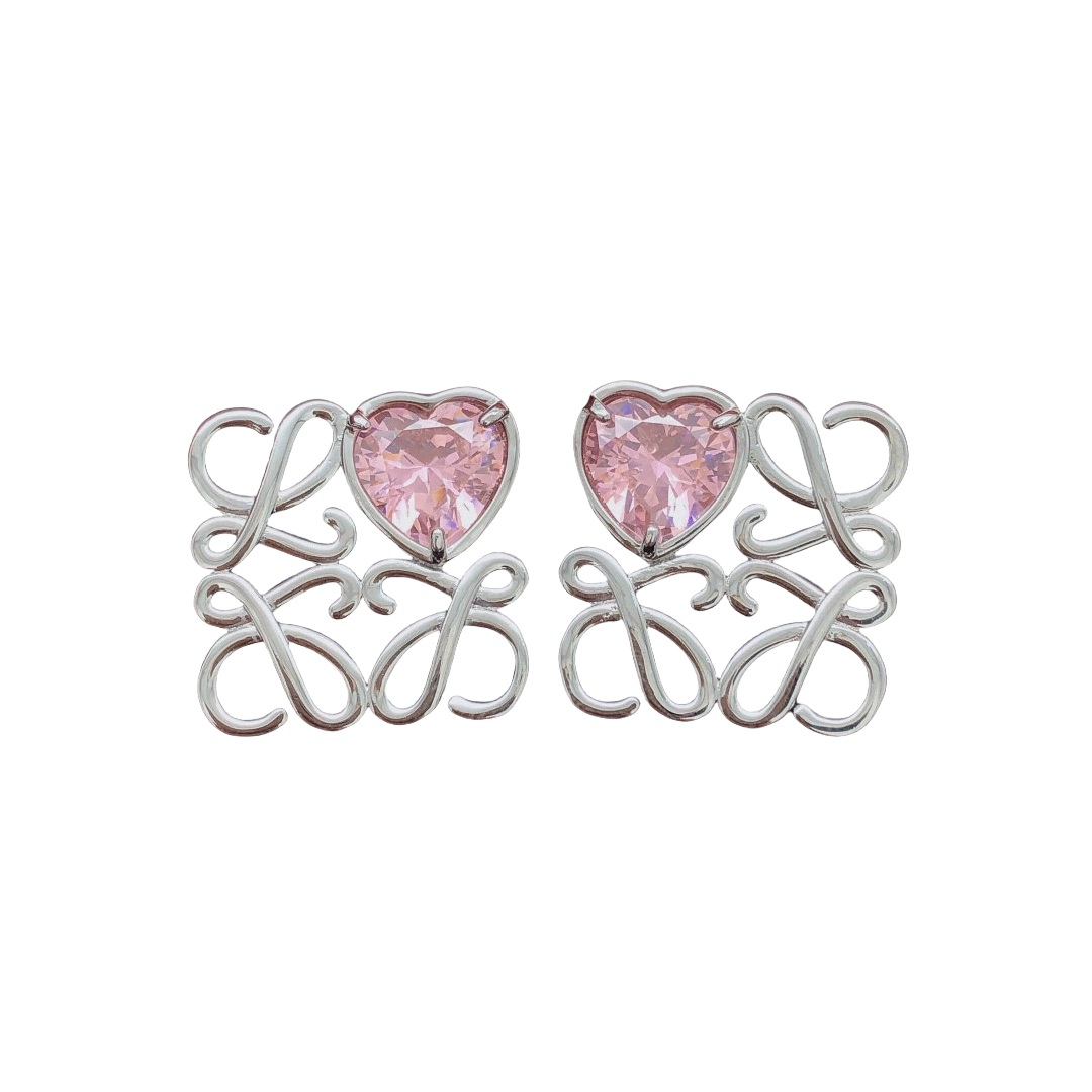 LWE020 Loewi Anagram Pebble with heart rhinestone stud earring - ccjewelryacc