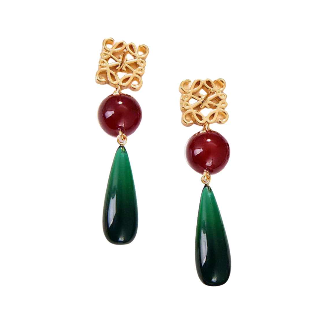 LWE053 Loewi Anagram onyx stone drop earring - ccjewelryacc