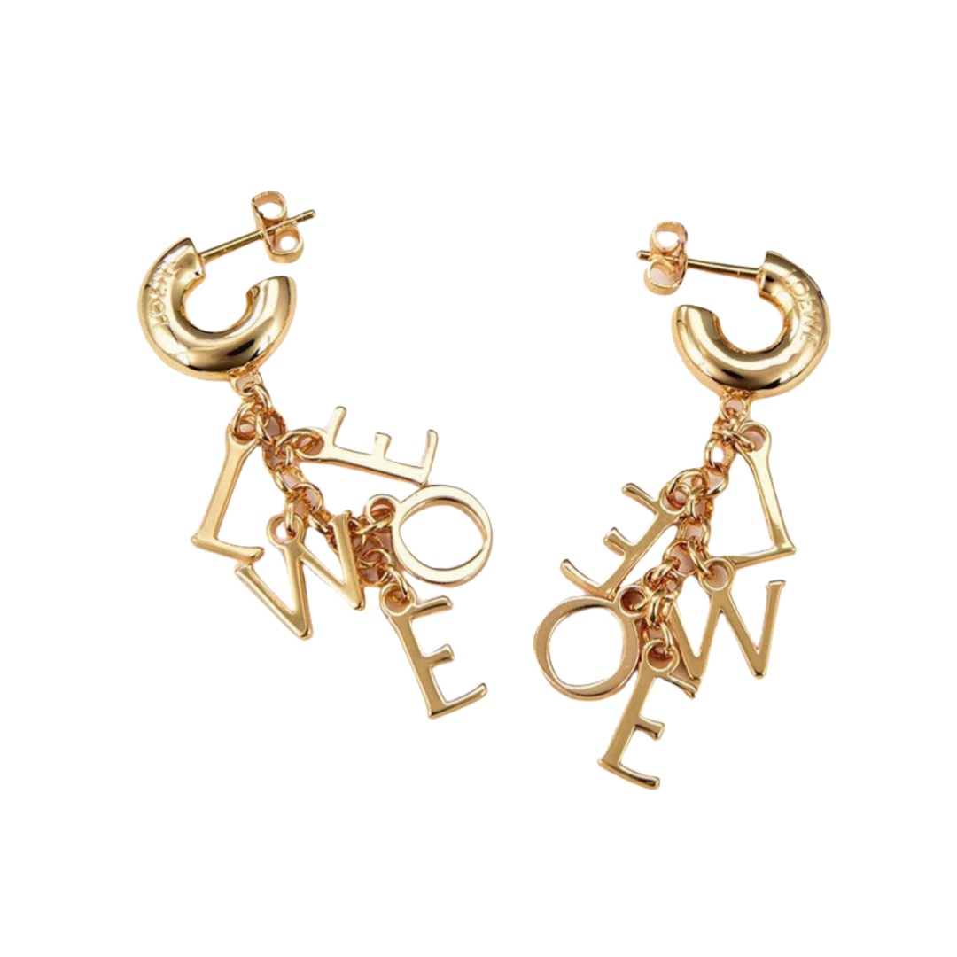 LWE049 Loewi Anagram letters charm gold plated drop earring - ccfashionjewelry