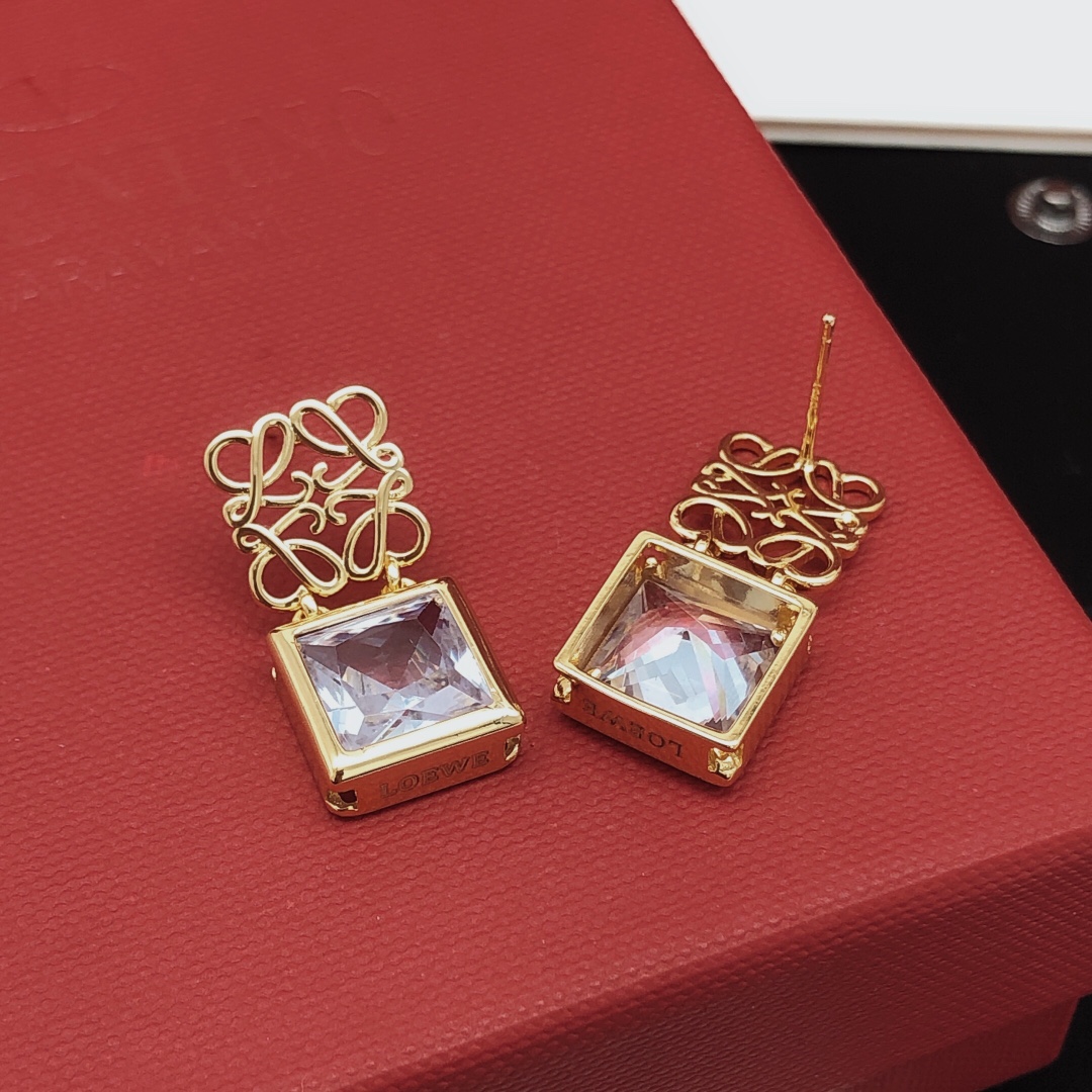 LWE012 Loewi Anagram Pebble with rhinestone stud earring - ccjewelryacc