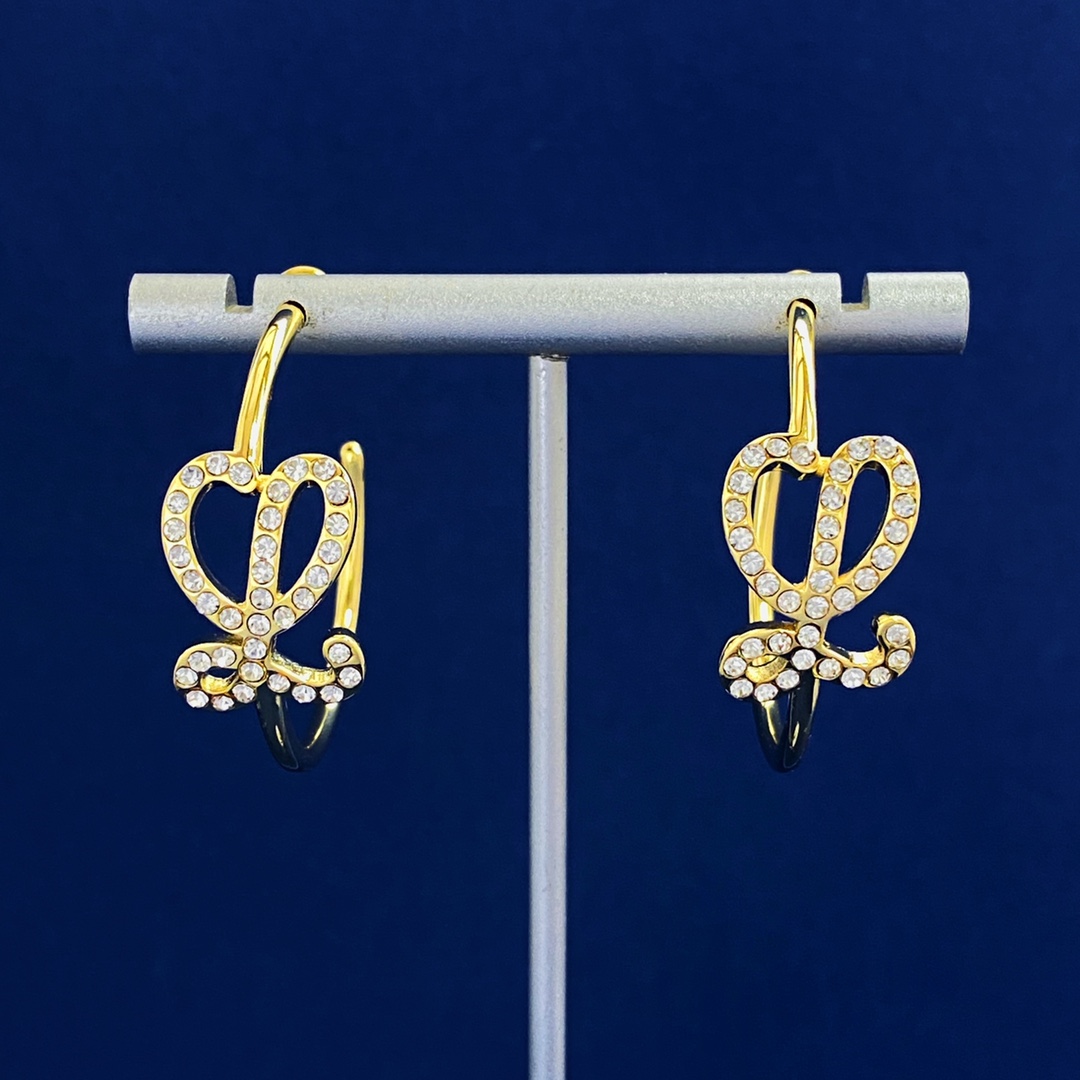 LWE033 LOEWI Anagram L logo with crystal hook earrings - ccjewelryacc
