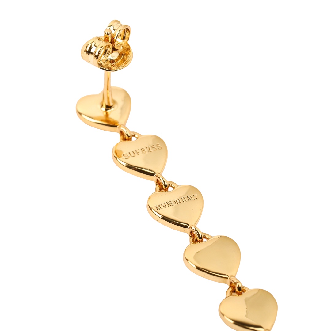 CLE020  Metal gold finish heart charms drop earring - ccjewelryacc