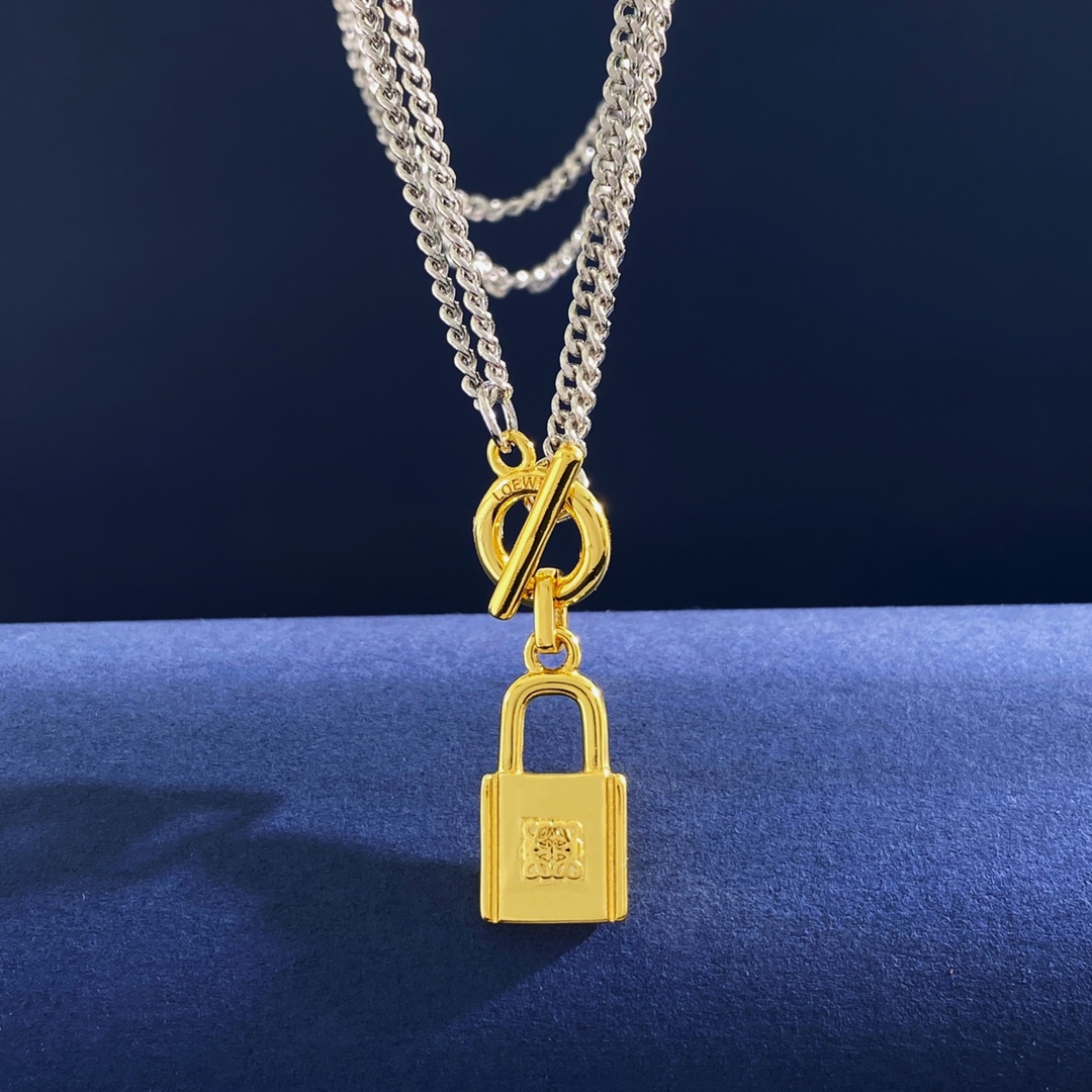 LWN016 Loewi Metal gold lock pendant necklace - ccjewelryacc