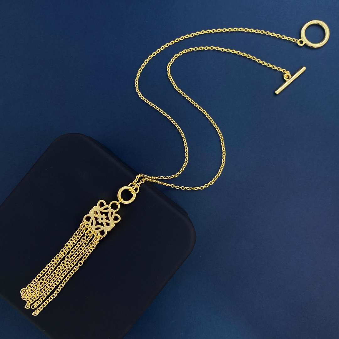LWN015 Loewi Pave Anagram tassels necklace - ccjewelryacc