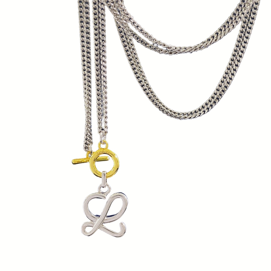 LWN017 Loewi Metal Silver L logo pendant necklace - ccjewelryacc