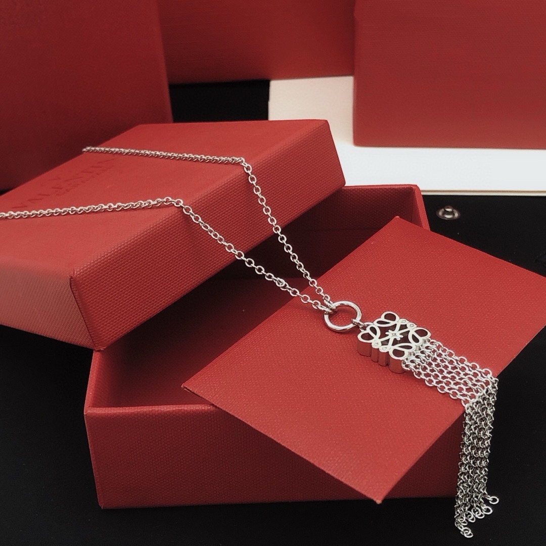 LWN015 Loewi Pave Anagram tassels necklace - ccjewelryacc