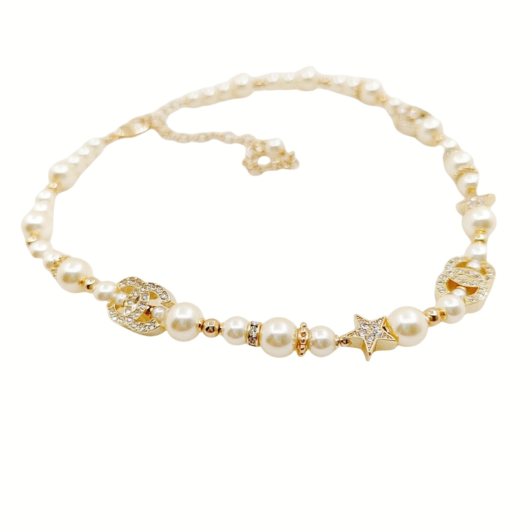 CCN005 23S Pearls Pentastar charms CC logo choker Necklace - ccjewelryacc