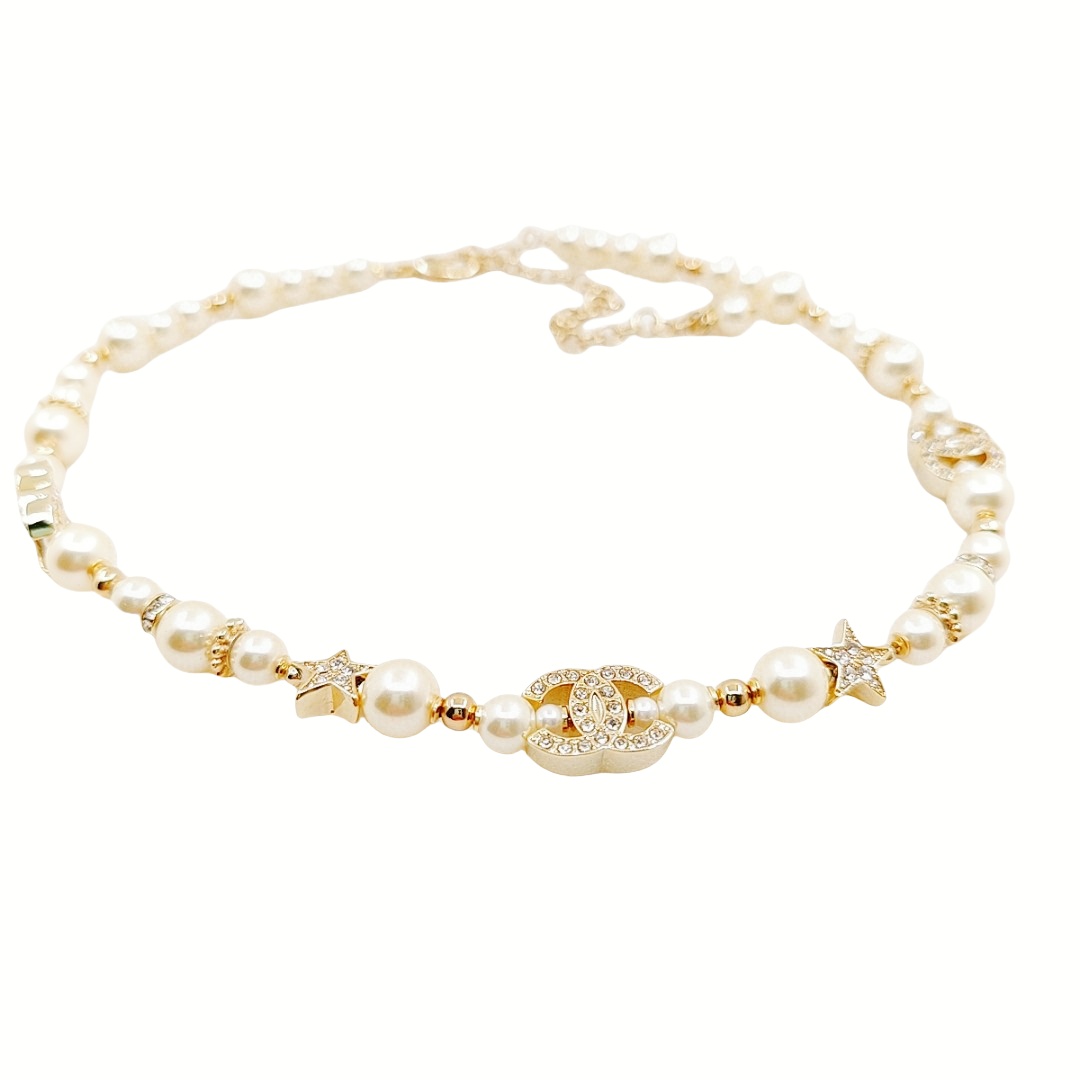 CCN005 23S Pearls Pentastar charms CC logo choker Necklace - ccjewelryacc