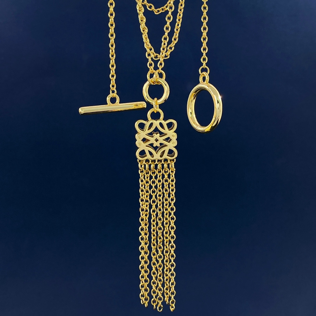 LWN015 Loewi Pave Anagram tassels necklace - ccjewelryacc