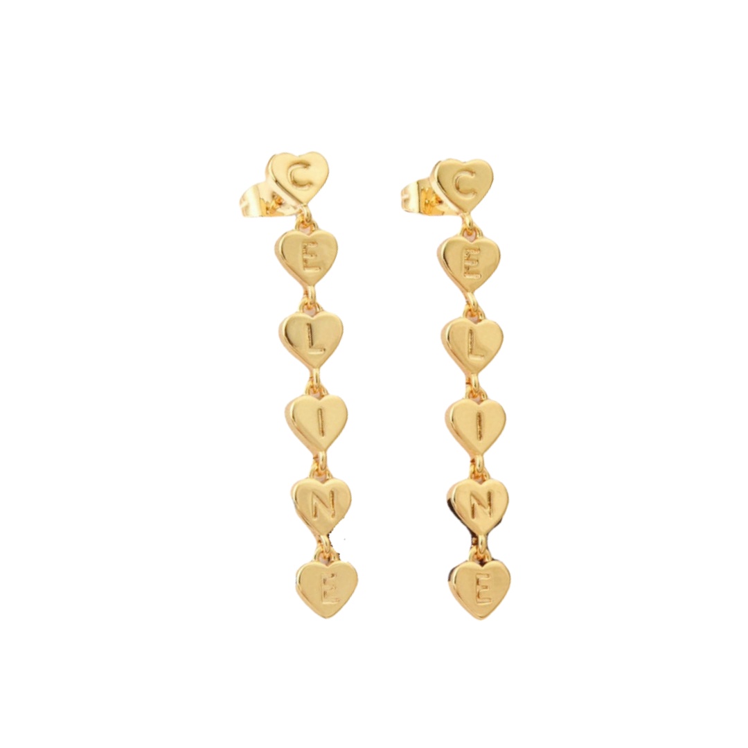 CLE020  Metal gold finish heart charms drop earring - ccjewelryacc