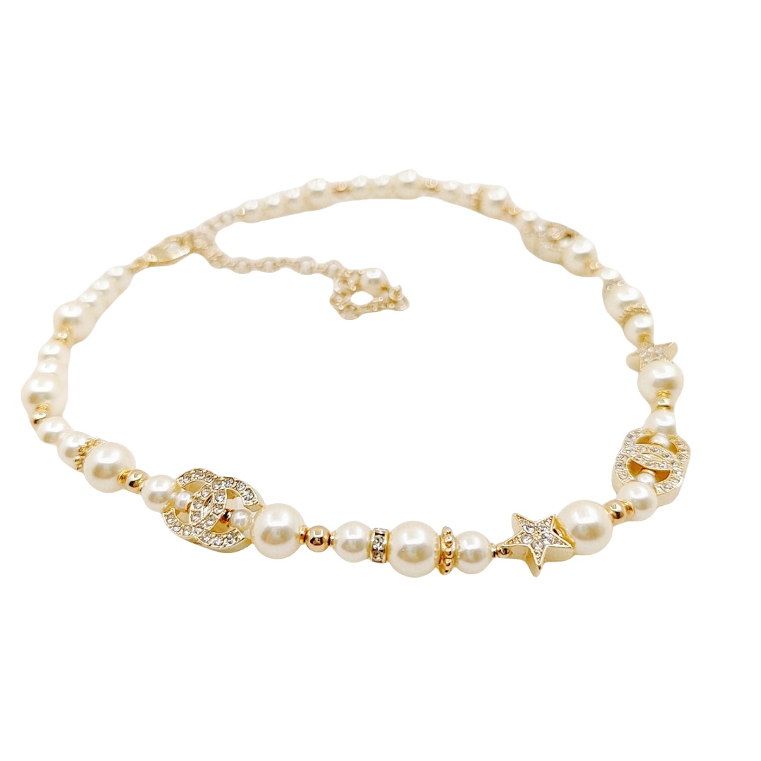 CCN005 23S Pearls Pentastar charms CC logo choker Necklace - ccjewelryacc