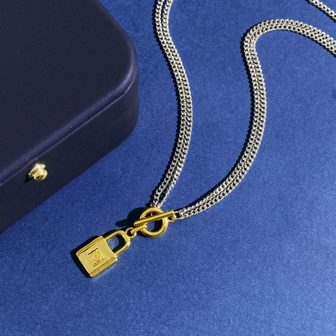 LWN016 Loewi Metal gold lock pendant necklace - ccjewelryacc