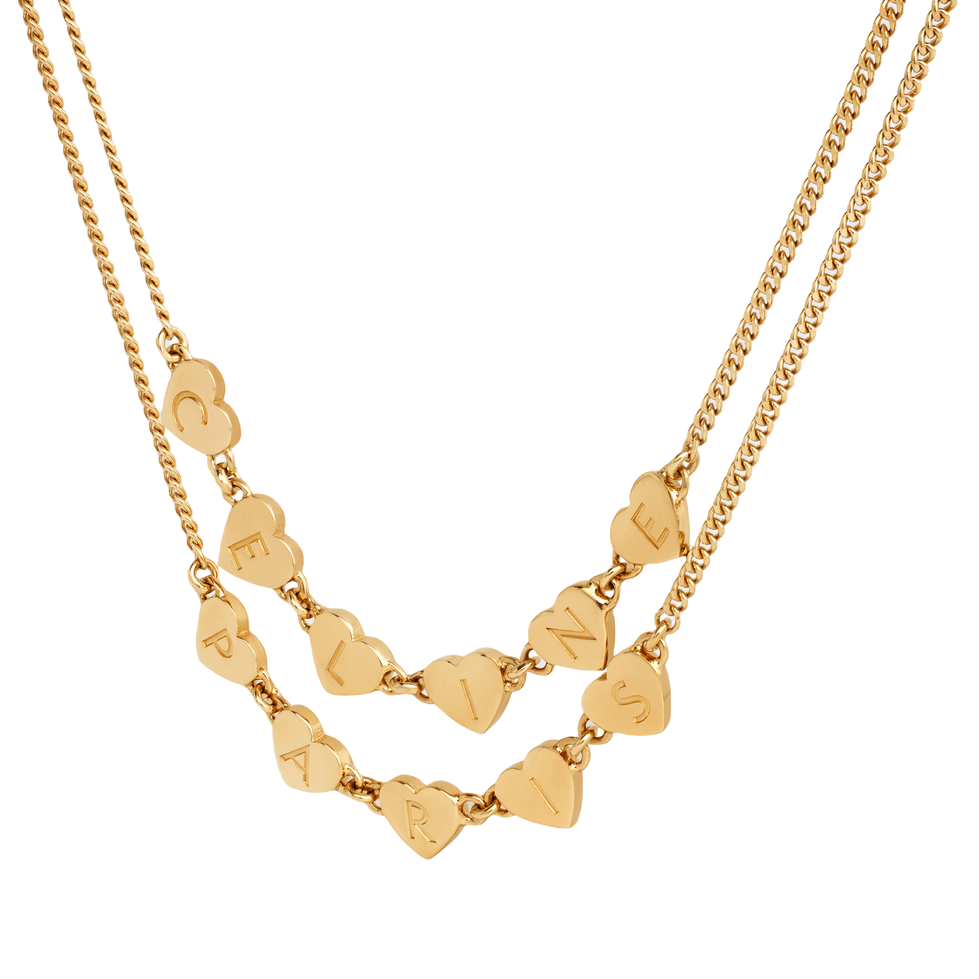 CLN004 Arc de Triomphe Double Necklace in Brass with Gold Finish - ccfashionjewelry