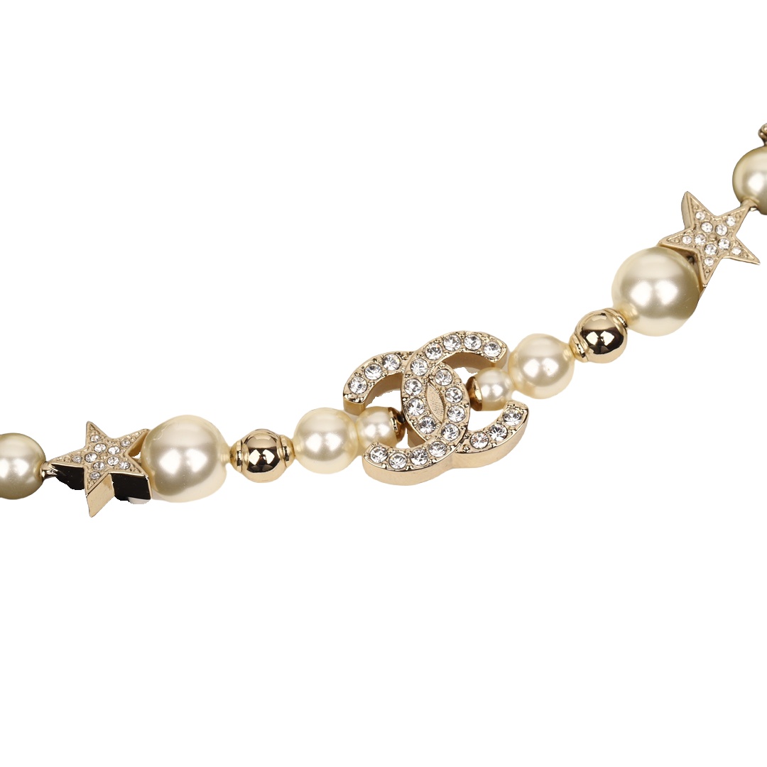 CCN005 23S Pearls Pentastar charms CC logo choker Necklace - ccjewelryacc