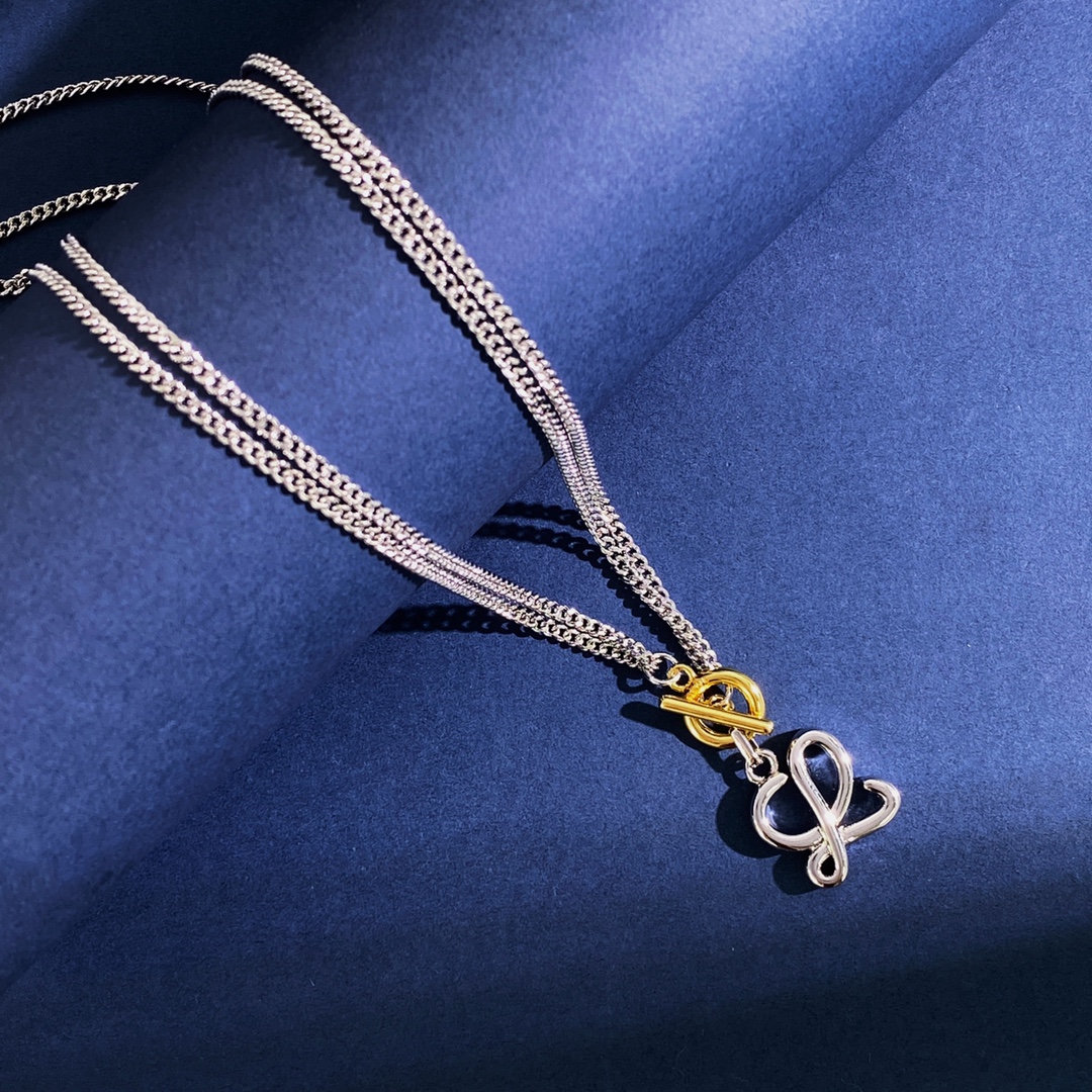 LWN017 Loewi Metal Silver L logo pendant necklace - ccjewelryacc