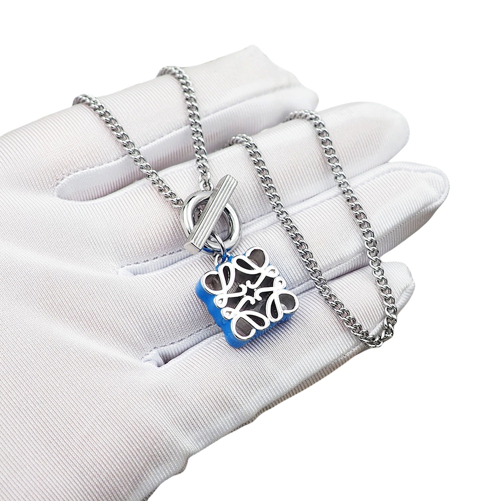 LWN007 Pave Anagram necklace in metal and colorful enamel - ccjewelryacc