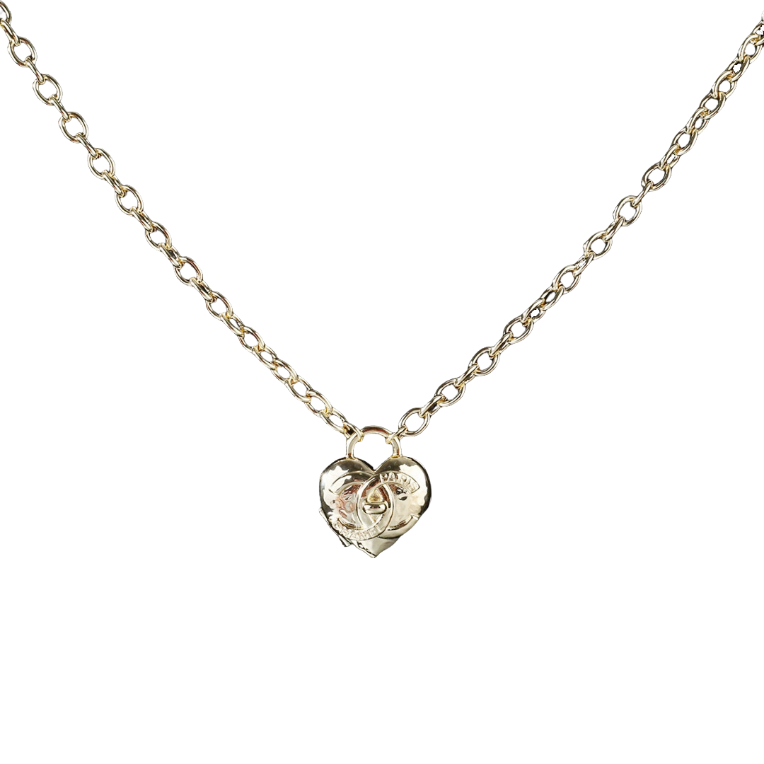 CCN468 CC metal heart cc logo pendant long necklace - ccjewelryacc